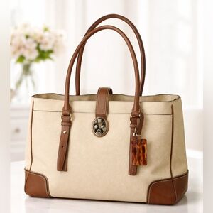 Tumi Voyageur Bailey Business Tote Shoulder Bag Leather Tan Brown Work Travel